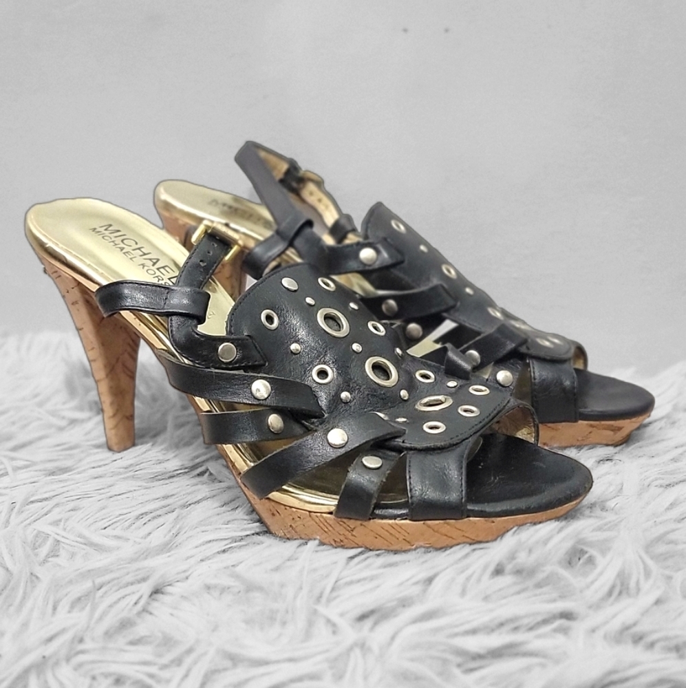 💙MICHAEL KORS LEATHER Black Peep Toe Sandals